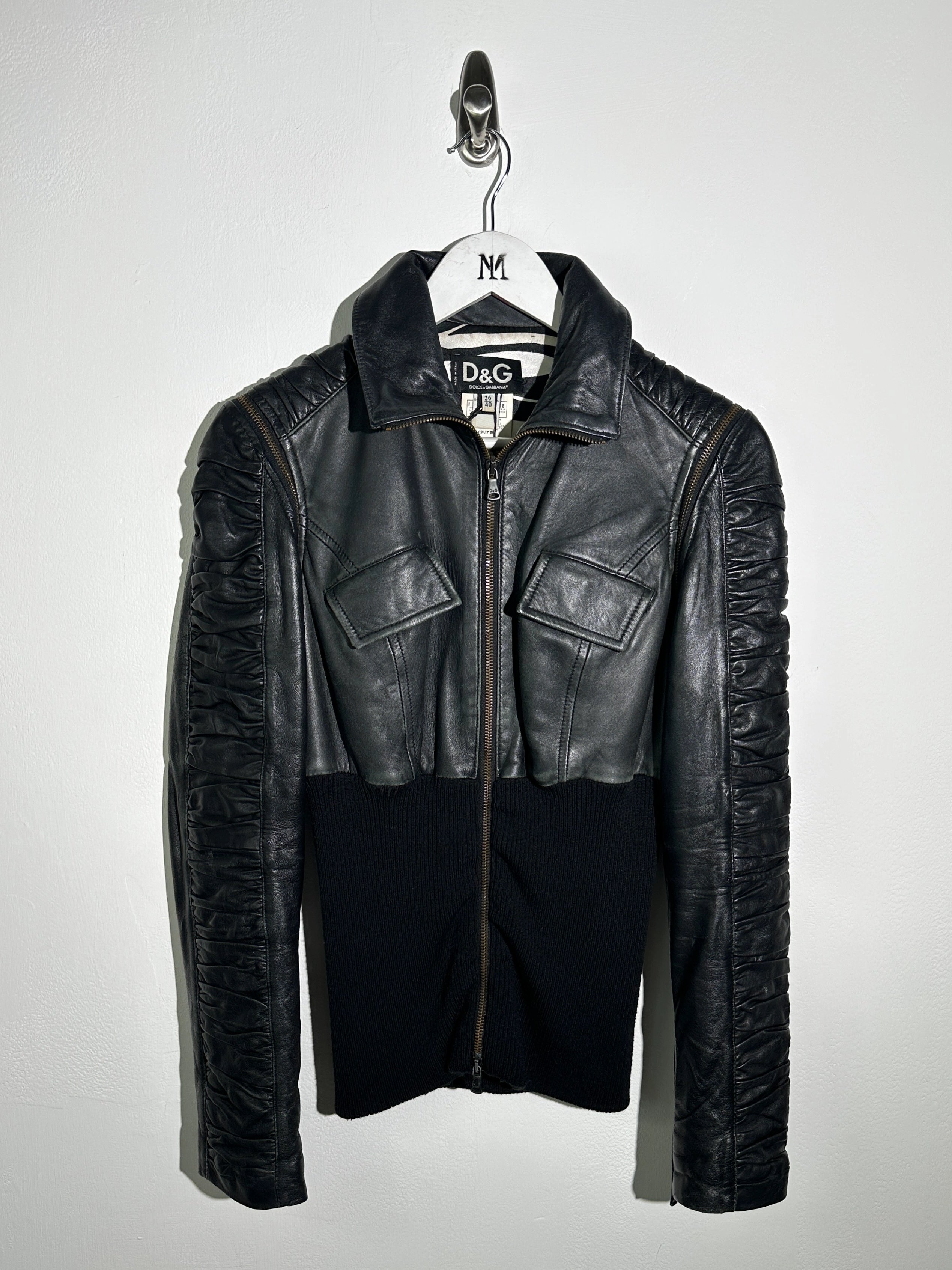 DOLCE & GABBANA - S/S 2003 2 IN 1 LEATHER JACKET WITH PANELED WAIST AND ZIP OFF SLEEVE