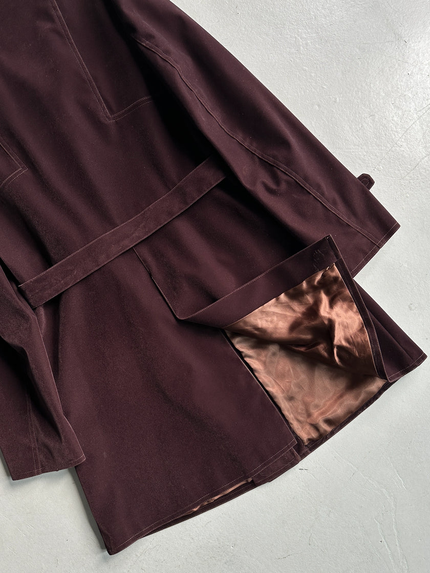 KATHARINE HAMNETT - 1990s VELVET BELTED TRENCH COAT