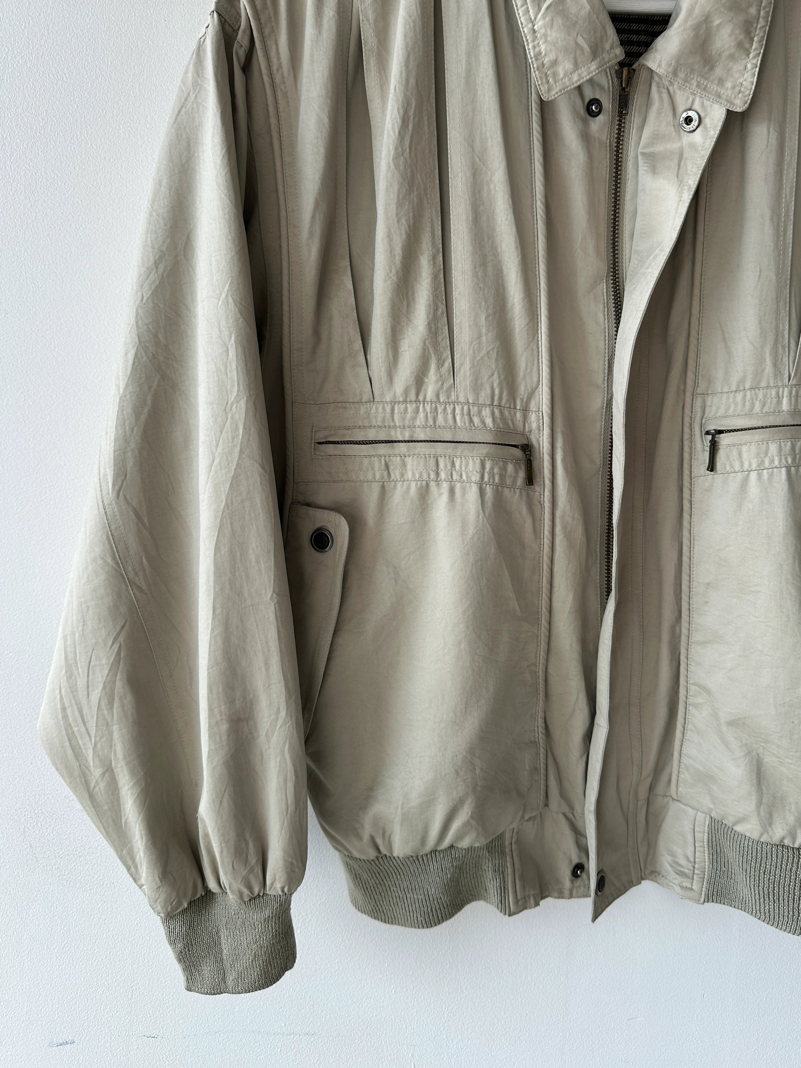 NO LABEL 1980s BOMBER JACKET WITH PLEATED FRONT DETAILS