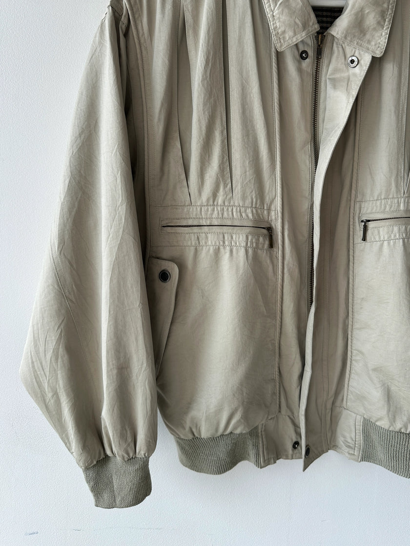 NO LABEL 1980s BOMBER JACKET WITH PLEATED FRONT DETAILS