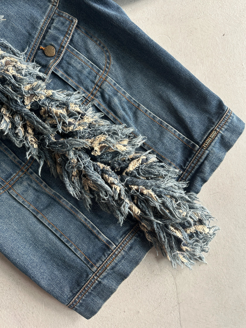 PLEIN SUD - 1990s FRAYED RUFFLES FRONT DENIM JACKET