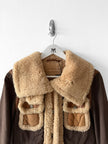 ITALIAN LABEL 1980s PANELLED JACKET WITH LEATHER PANELS AND SHEARLING COLLAR AND TRIMS