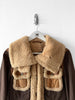ITALIAN LABEL 1980s PANELLED JACKET WITH LEATHER PANELS AND SHEARLING COLLAR AND TRIMS