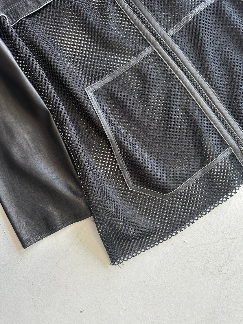FENDISSIME - 1990s LEATHER AND MESH ZIPPED JACKET