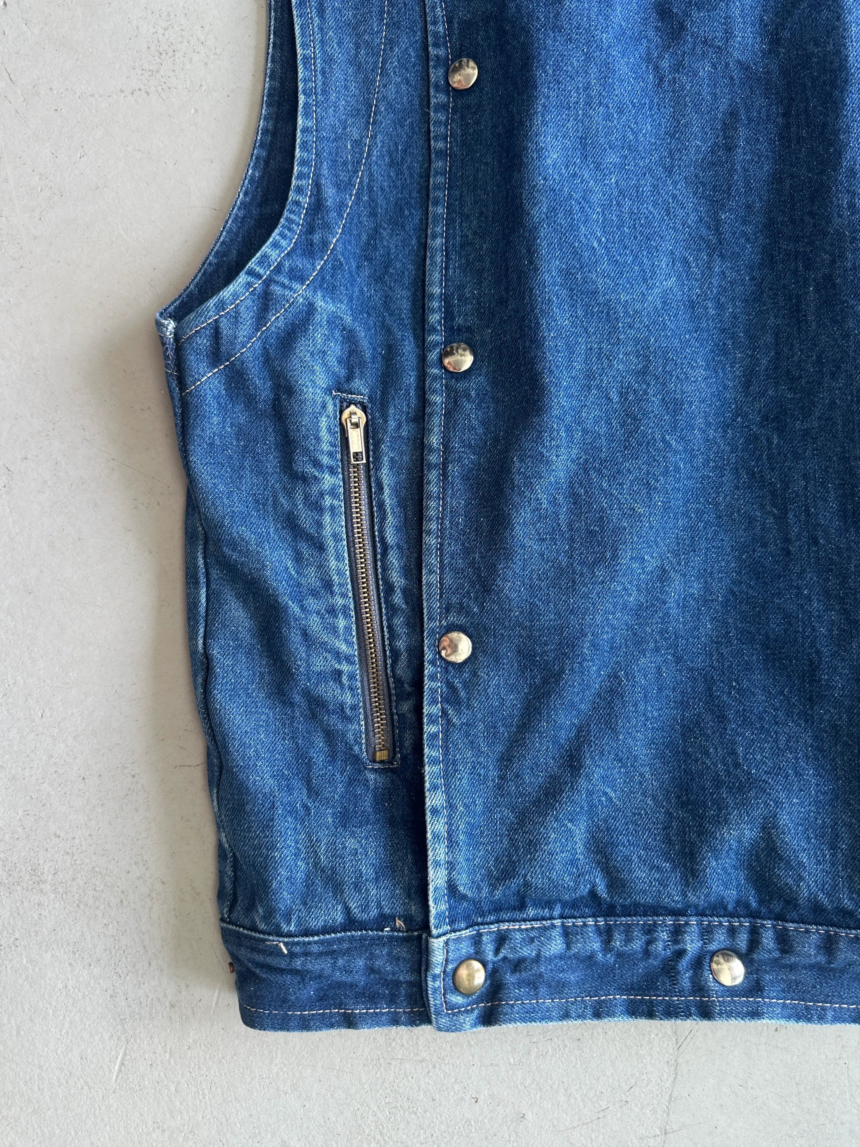1980s ASYMMETRICAL CLOSURE DENIM GILET
