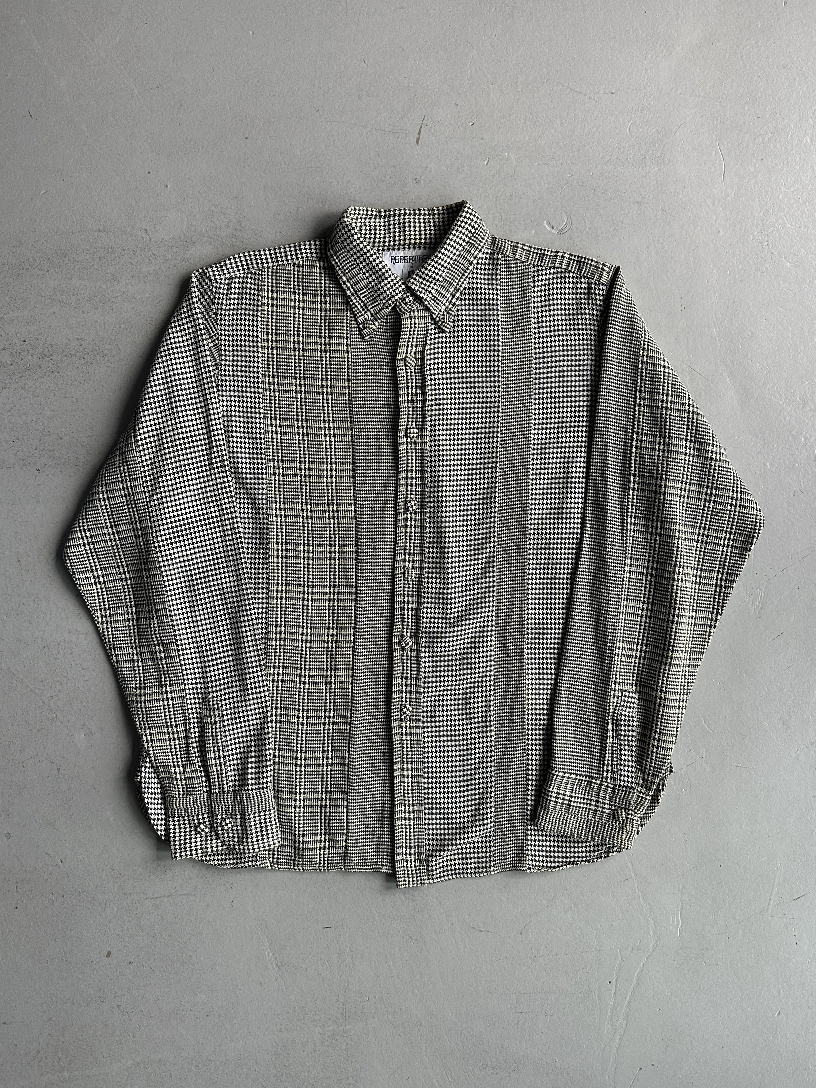 JAPANESE LABEL 1990s HOUNDSTOOTH AND PLAID LONG SLEEVE SHIRT