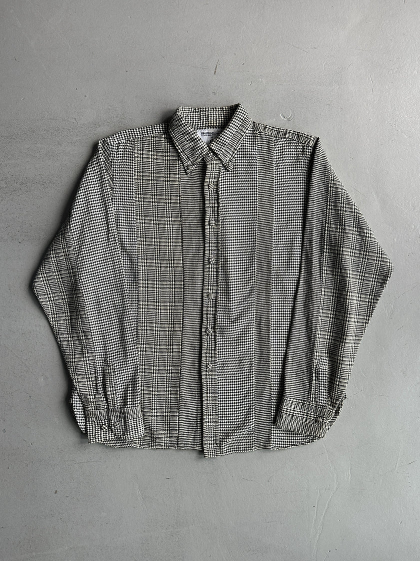 JAPANESE LABEL 1990s HOUNDSTOOTH AND PLAID LONG SLEEVE SHIRT