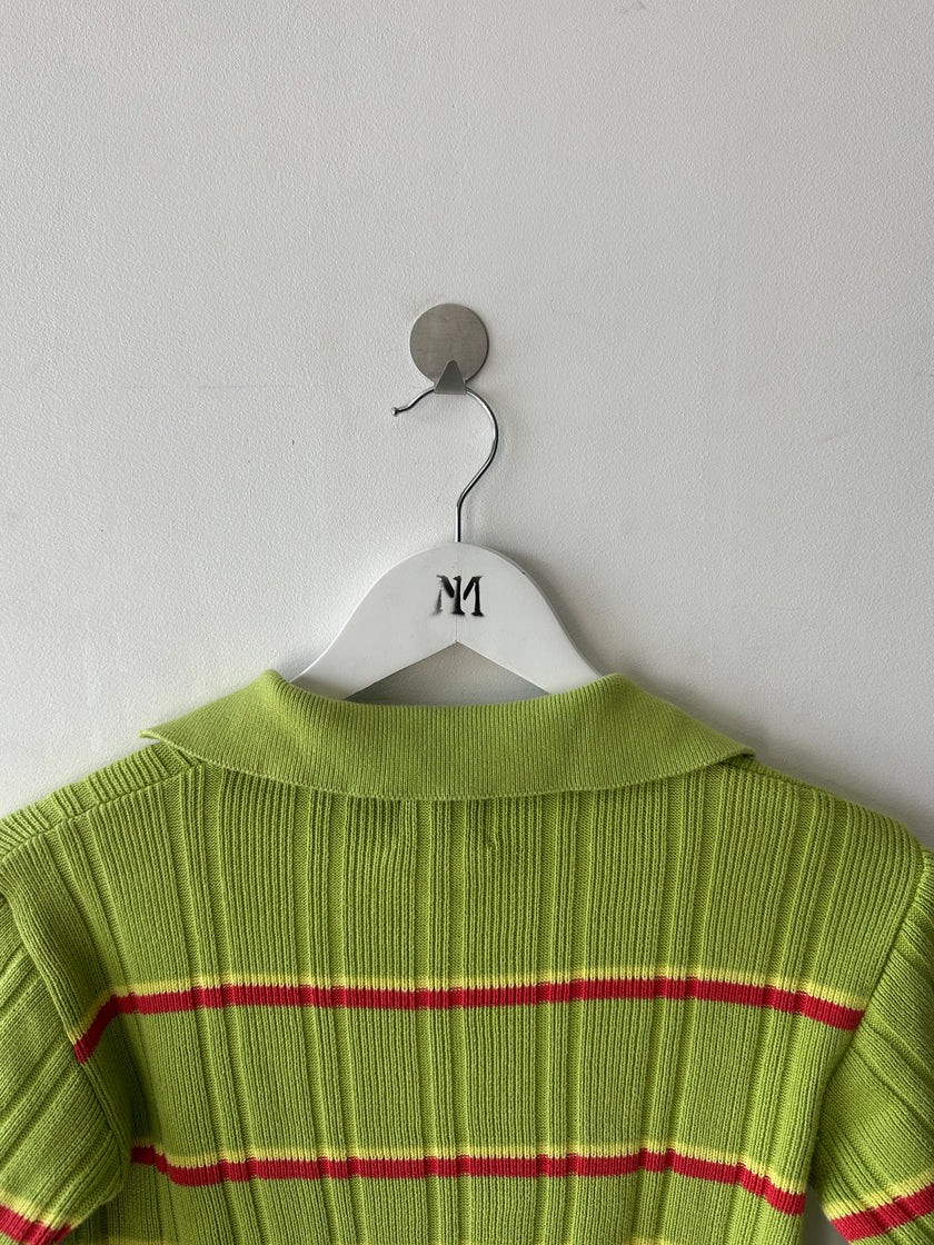 KENZO - early 2000s RIBBED POLO LONG SLEEVE TOP