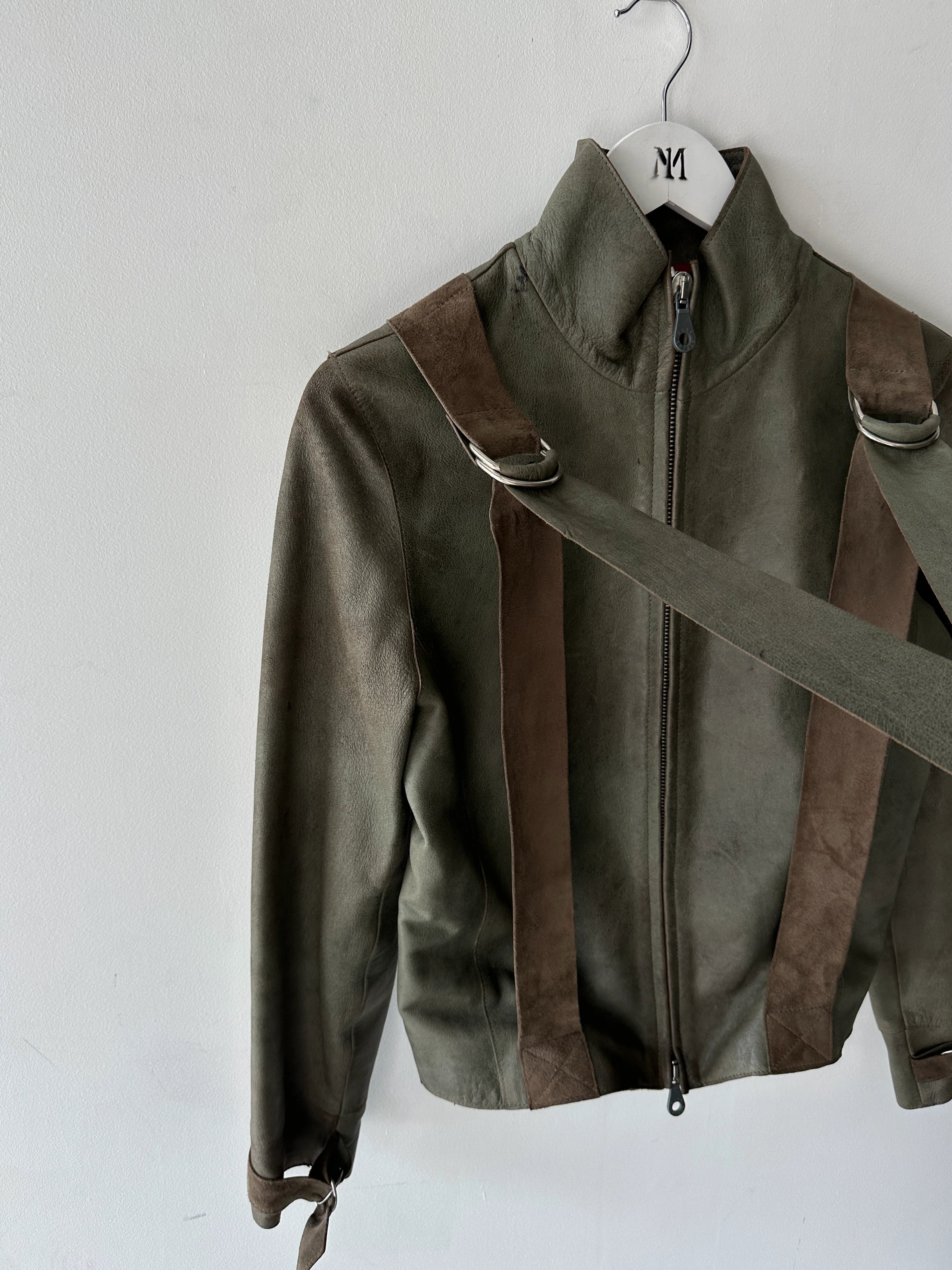 BRITISH LABEL - late 1990s LEATHER JACKET WITH BONDAGE DETAILS