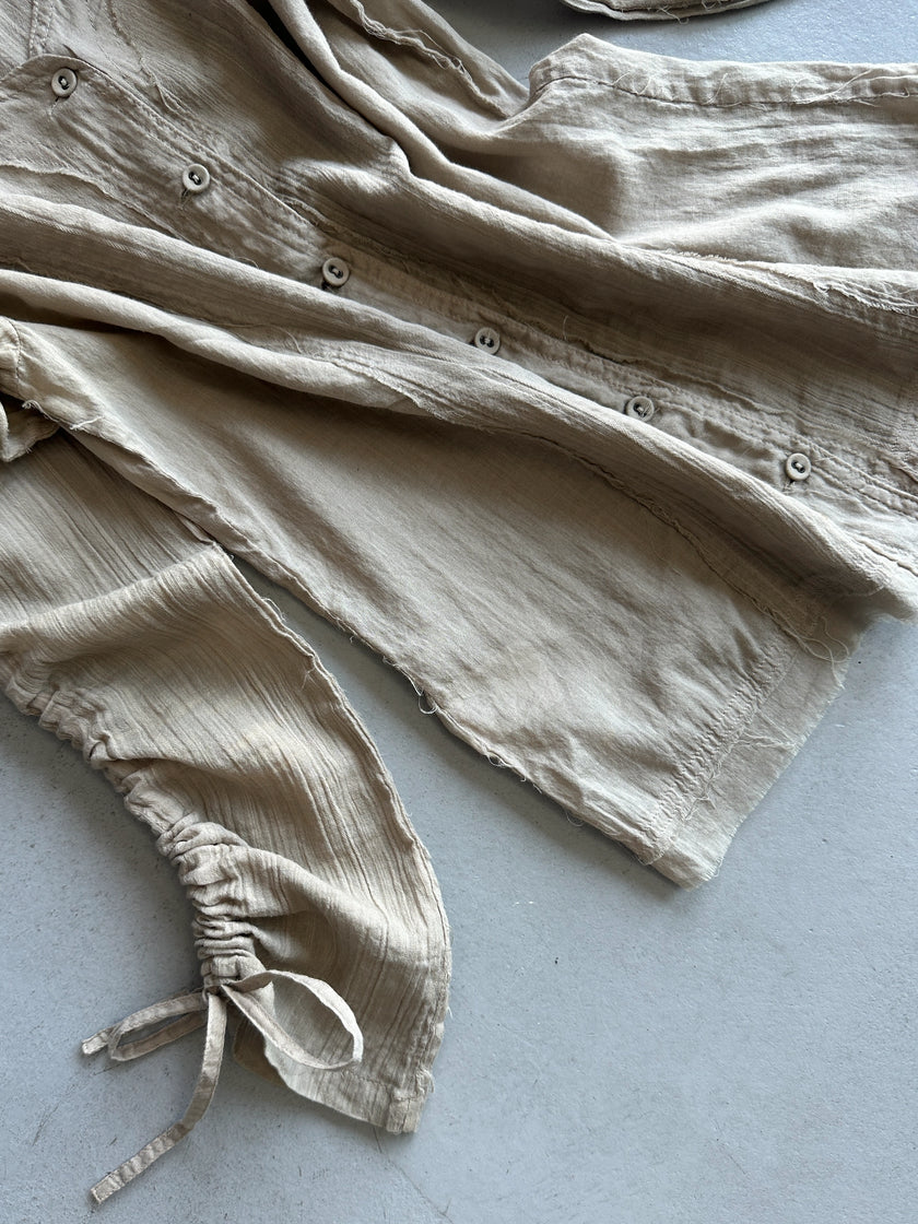 CLOSED BY GIULIANO FUJIWARA - 2000s RUCHED SLEEVE SEMI SHEER BLOUSE