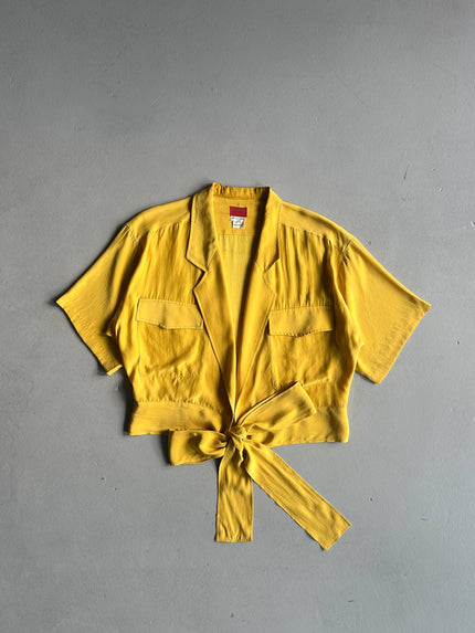 KENZO - 1980s TIE WAIST OPEN FRONT SILK BLOUSE