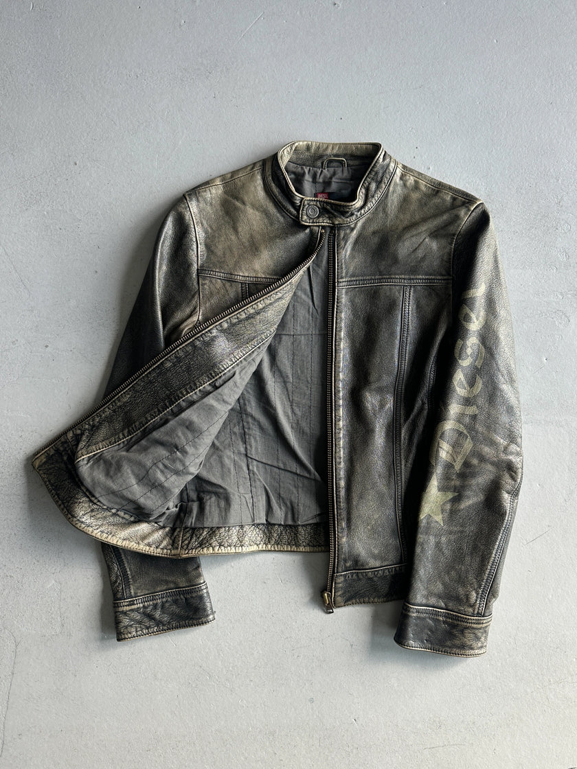 DIESEL - 2000s DISTRESSED LEATHER BIKER JACKET