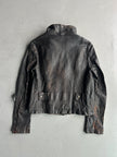 ITALIAN LABEL early 2000s DISTRESSED LEATHER JACKET WITH BONDAGE SLEEVE