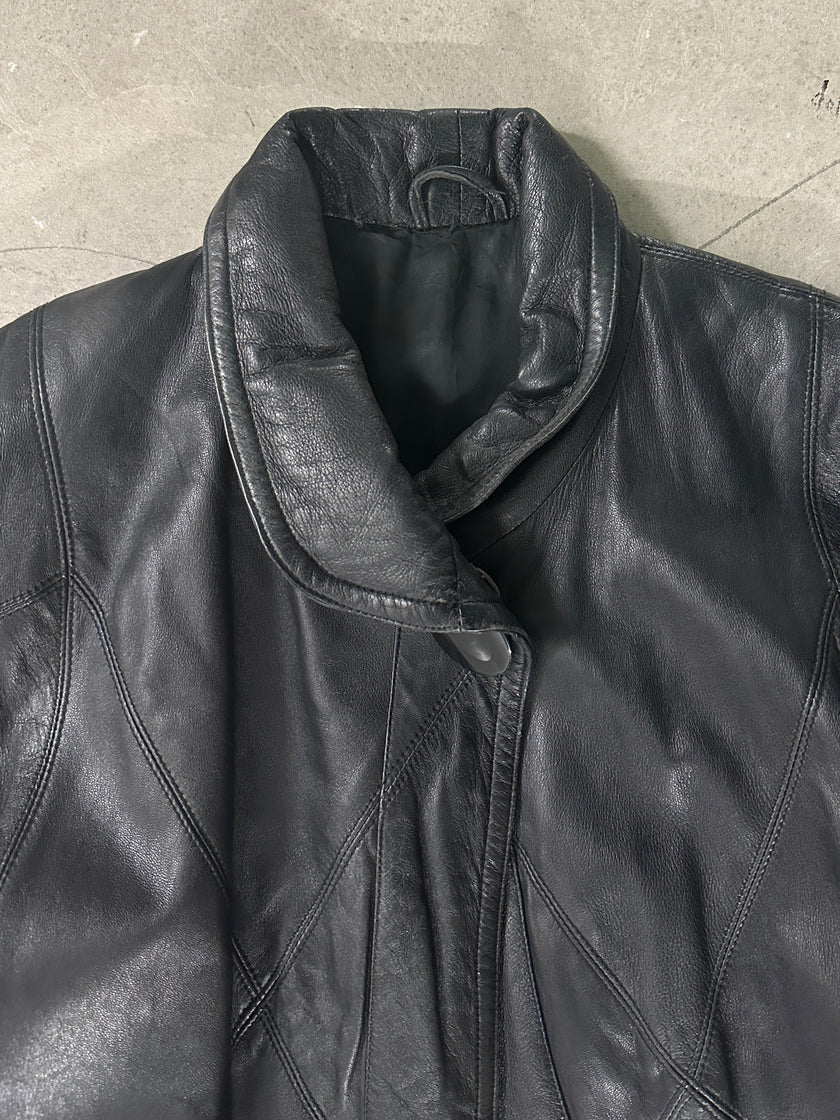 1970s LEATHER COAT WITH FUR CUFFS