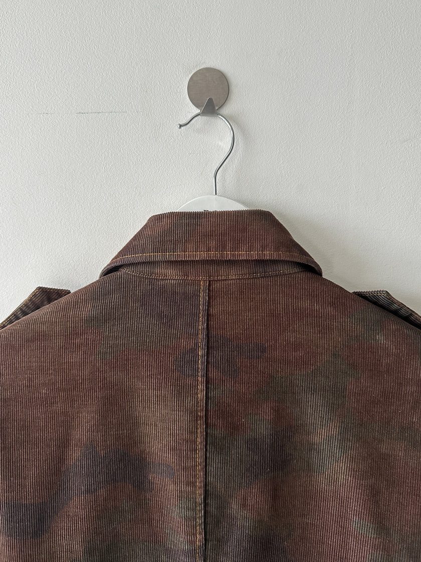 KATHARINE HAMNETT - 1990s CAMOUFLAGE CORDUROY TRENCH COAT