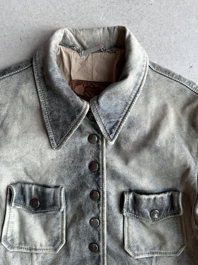 1990s DISTRESSED LEATHER CARGO JACKET