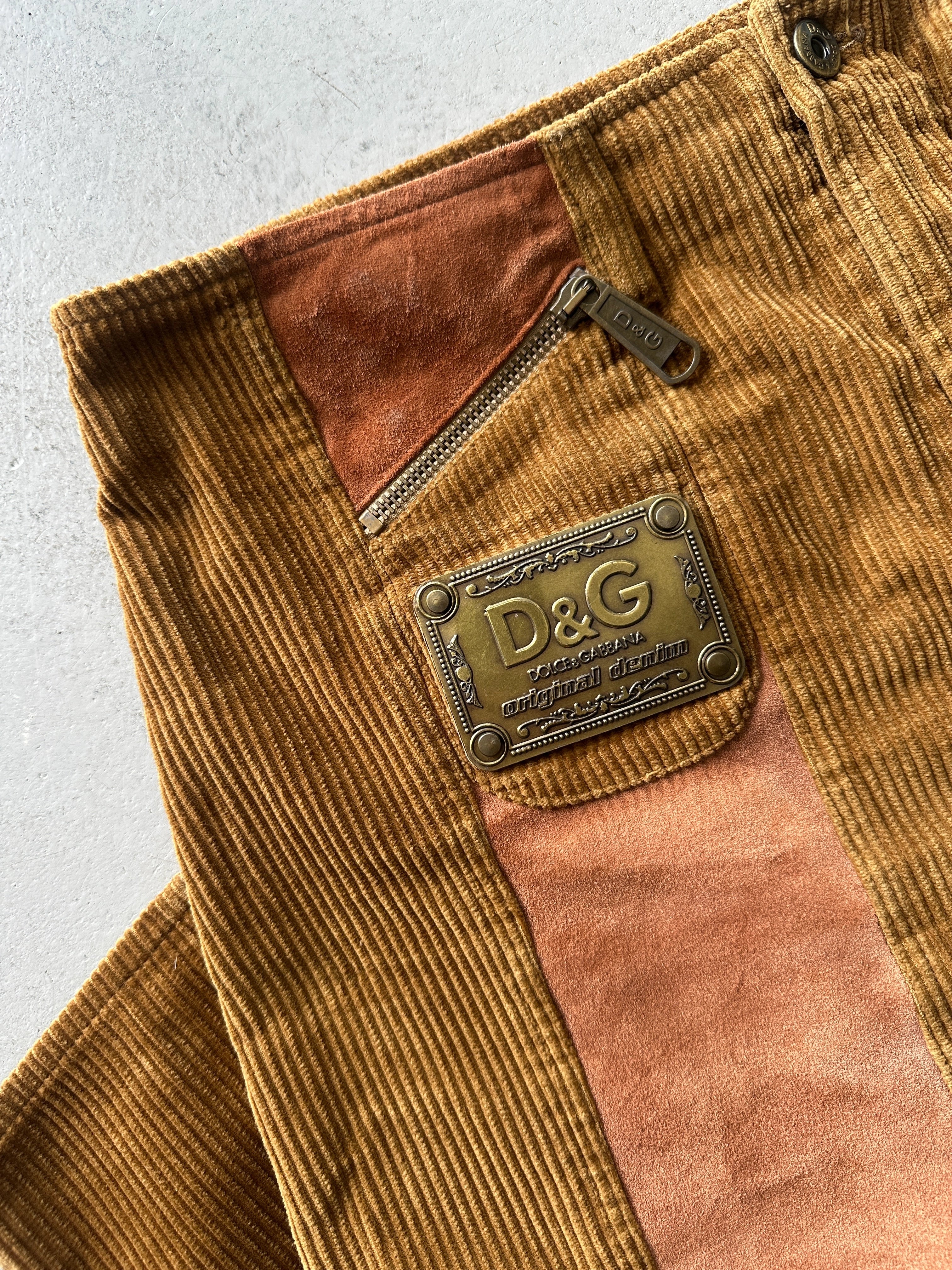 DOLCE & GABBANA - F/W 2002 PANELED CORDUROY AND SUEDE LONG SKIRT