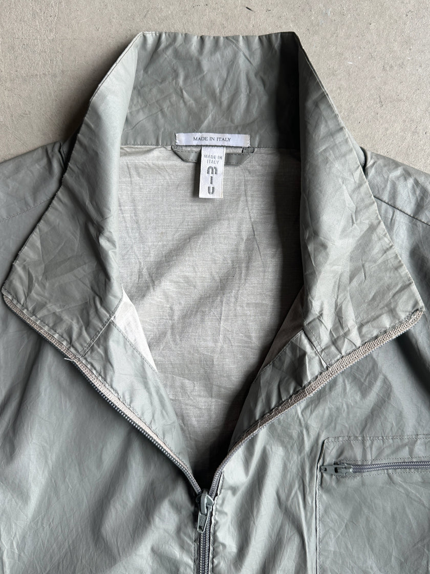 MIU MIU -  S/S 1999 METALLIC SILVER STRAIGHT FIT WAXED JACKET