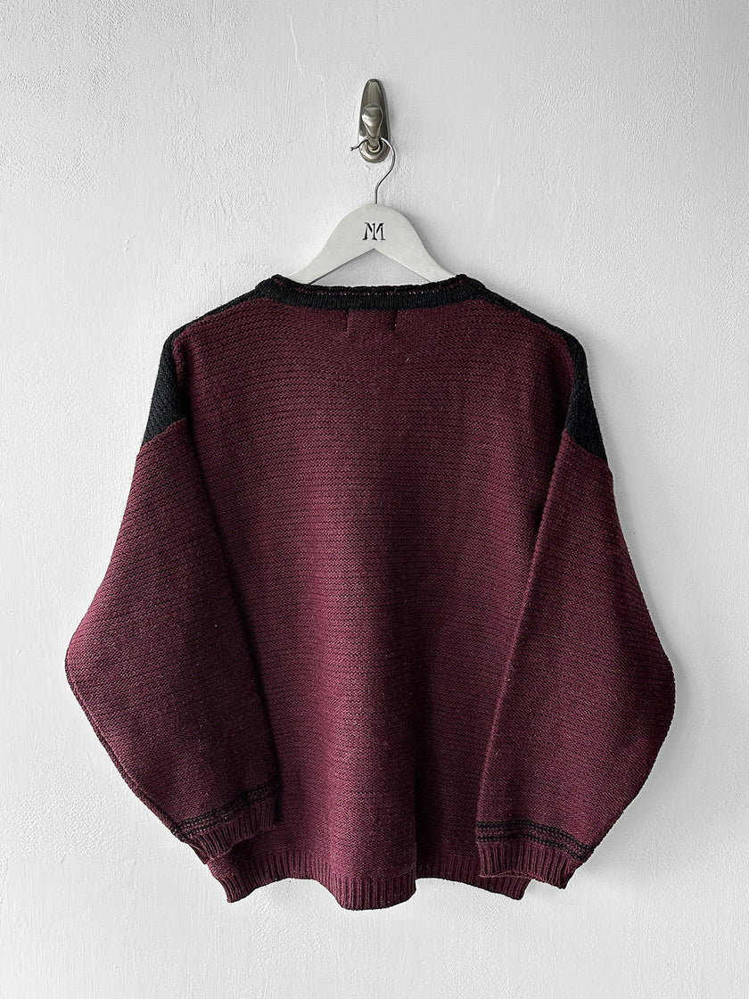 ARMANI JEANS - late 1990s TWO TONE MIXED KNIT V NECK JUMPER