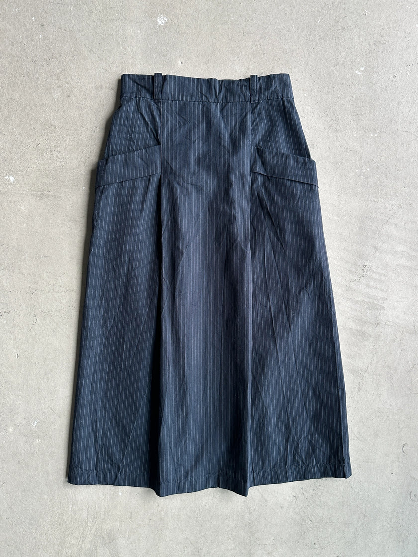 YOHJI YAMAMOTO Y's - 1990s  PINSTRIPED SKIRT WITH WRAP AROUND POCKETS