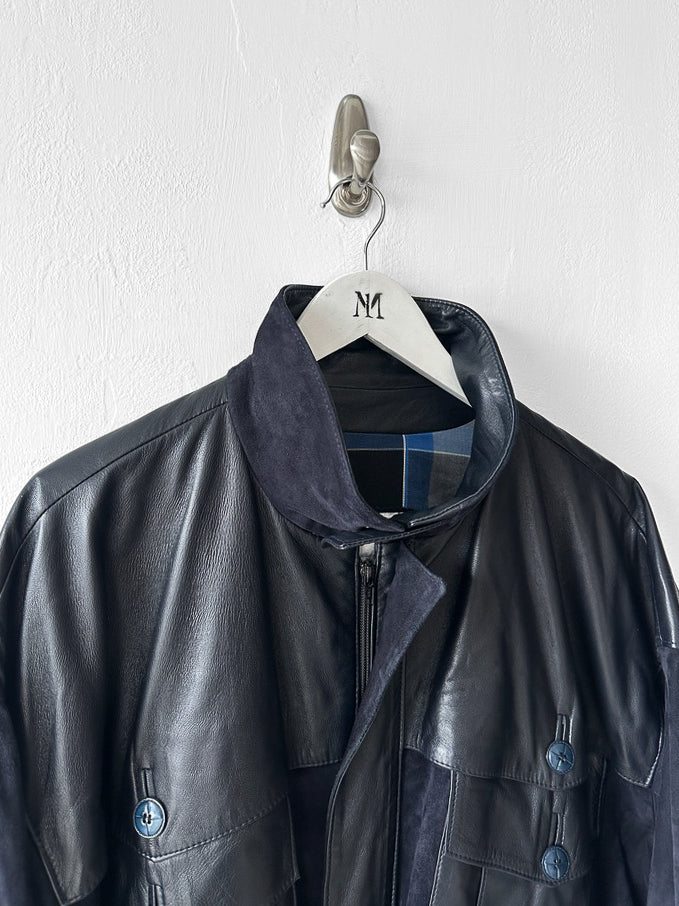 FRENCH LABEL 1980s PANELLED LEATHER AND SUEDE JACKET