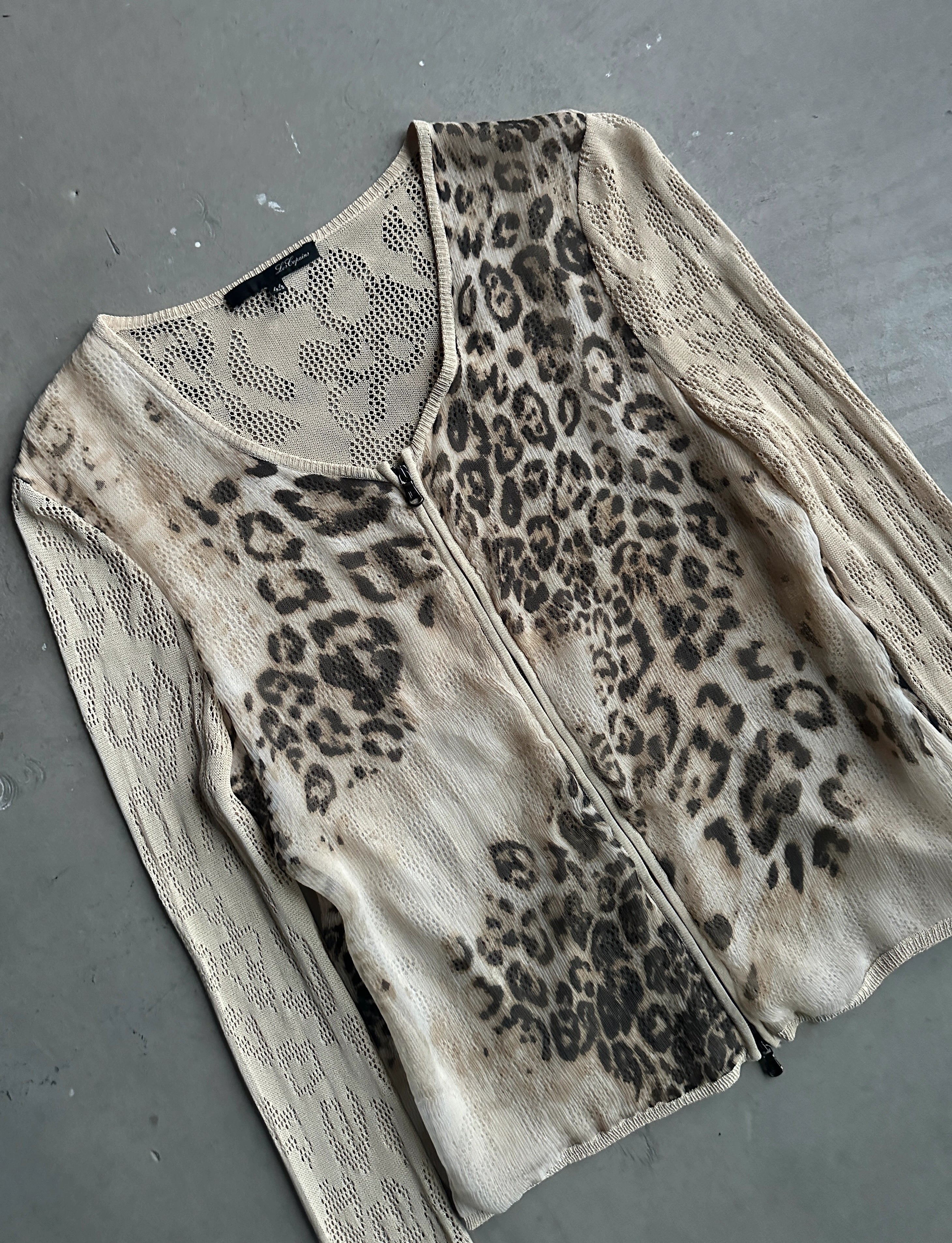 LES COPAINS - 1990s PANELED LEOPARD PRINT CARDIGAN