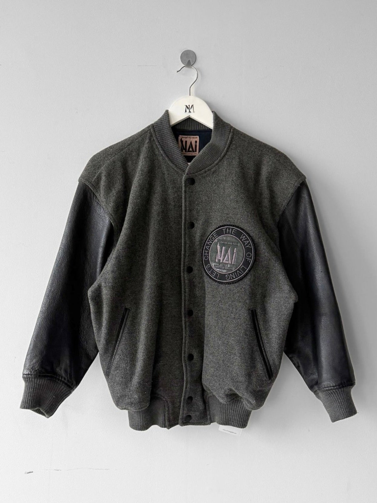 ISSEY MIYAKE HAI - 1980s BOMBER JACKET WITH CONTRASTING LEATHER SLEEVE
