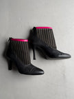 LIMI FEU BY LIMI YAMAMOTO - 2000s LEATHER ANKLE BOOTS WITH SHEER MESH PANEL