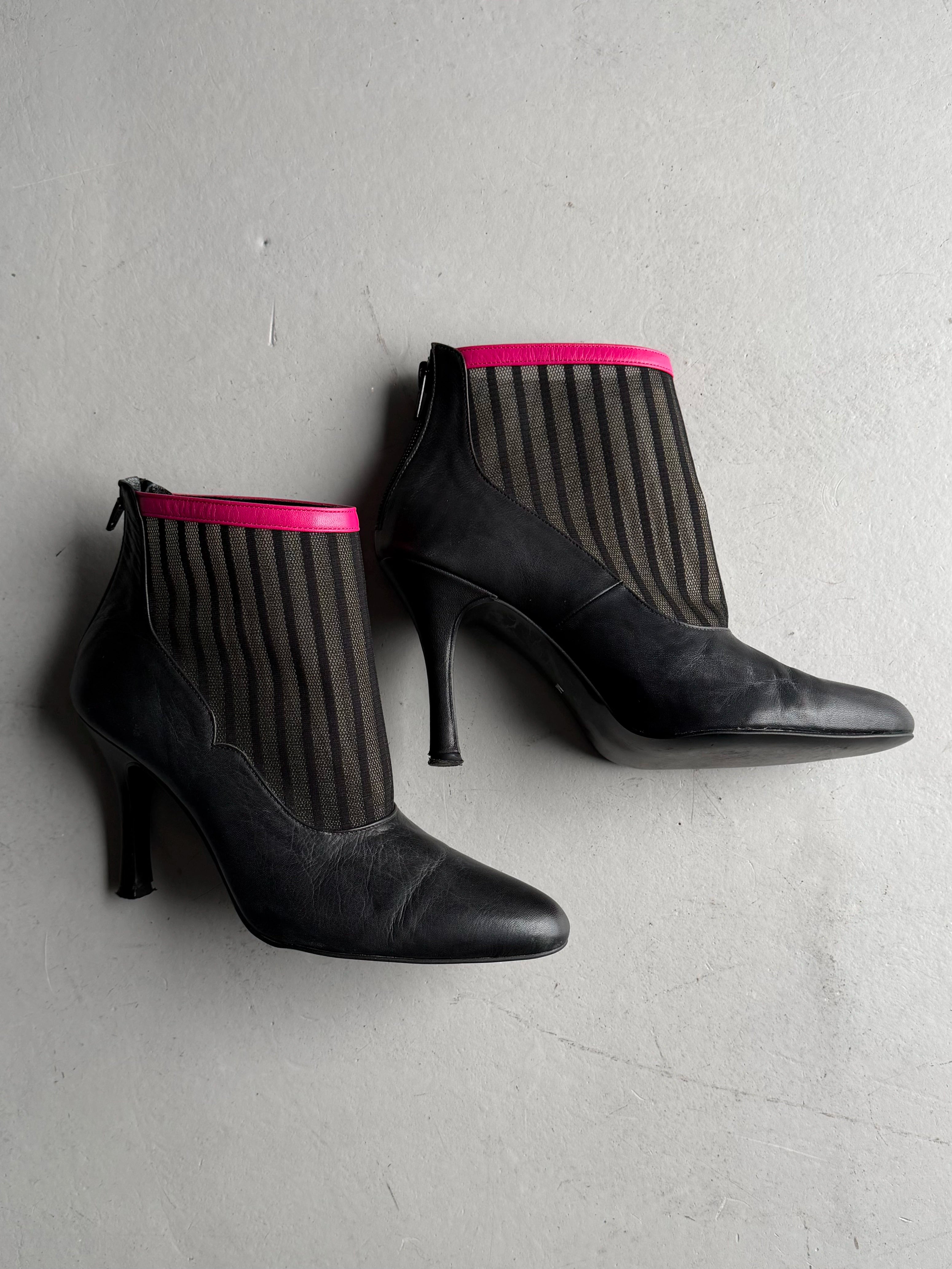 LIMI FEU BY LIMI YAMAMOTO - 2000s LEATHER ANKLE BOOTS WITH SHEER MESH PANEL