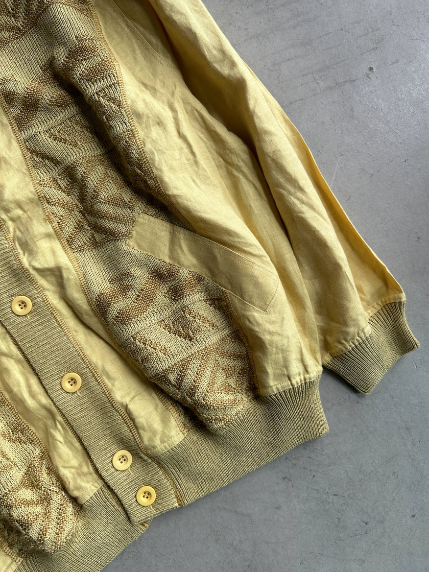 1980s LINEN CARDIGAN WITH KNITTED FRONT