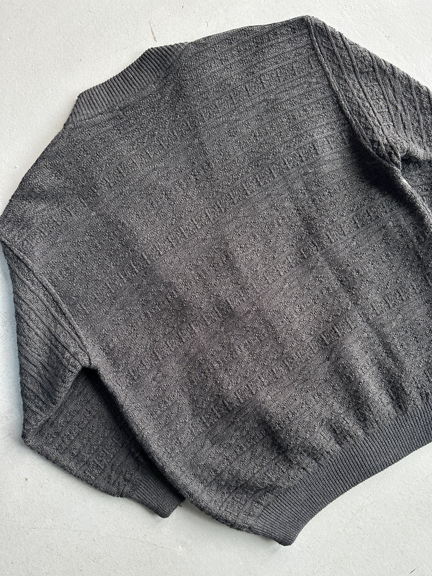 VALENTINO - 1990s PANELED WOOL CARDIGAN WITH SUEDE PATCHES