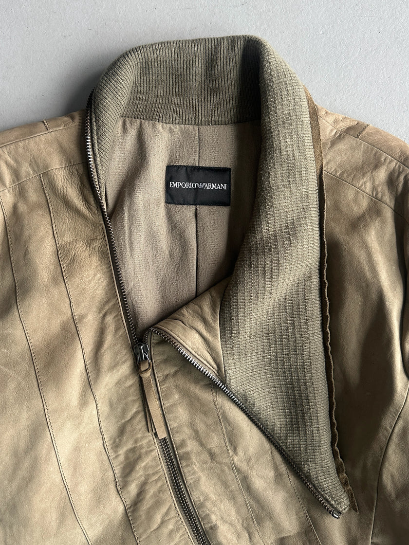 EMPORIO ARMANI - A/W 2011 ASYMMETRICAL ZIP FUNNEL NECK COLLAR CALF LEATHER JACKET