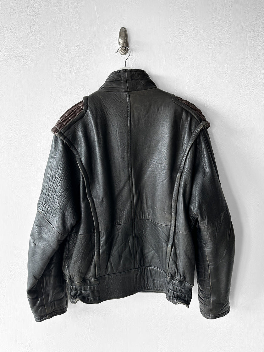 ITALIAN LABEL 1980s HEAVY LEATHER BOMBER JACKET