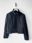 NO LABEL early 2000s CROP FIT JACKET WITH OFF THE CENTRE ZIP AND BUCKLE DETAIL AT WAIST