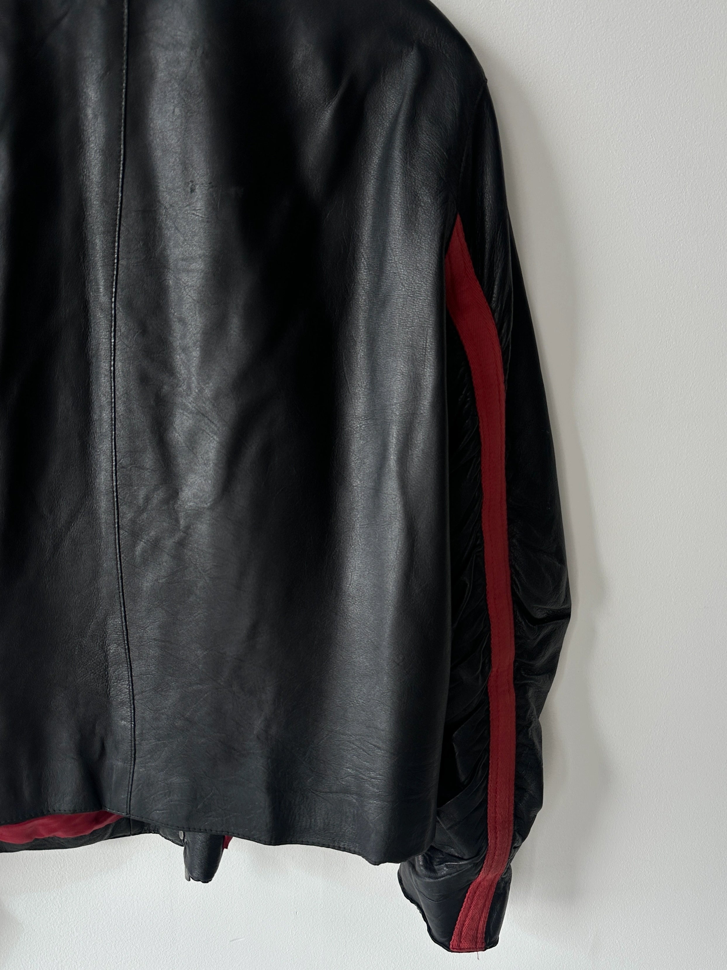 ARMANI COLLEZIONI - 1990s BIKER LEATHER JACKET WITH CURVED SLEEVE