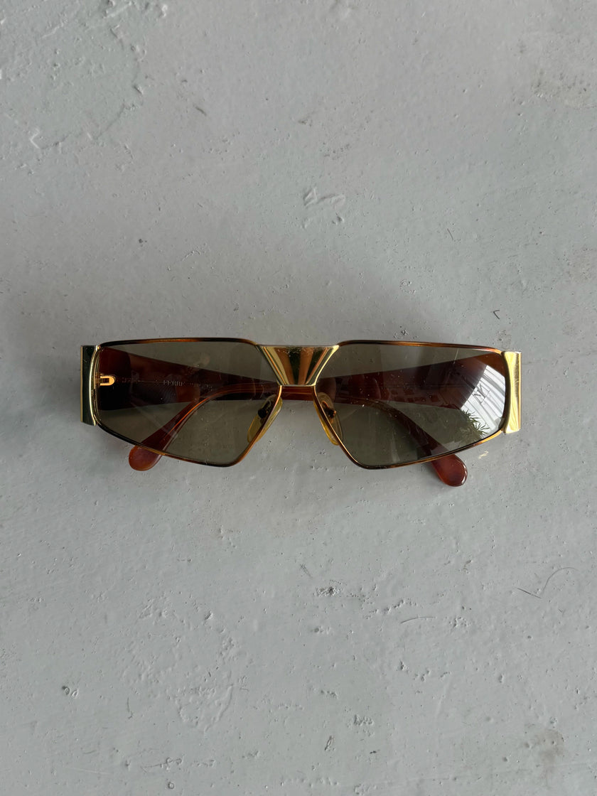 GIANFRANCO FERRÉ - 1990s GEOMETRIC SUNGLASSES WITH TORTOISESHELL ARMS