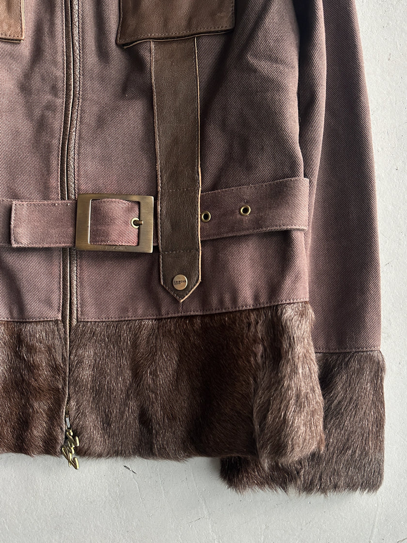 ICEBERG - early 2000s BELTED JACKET WITH FUR COLLAR AND CUFFS