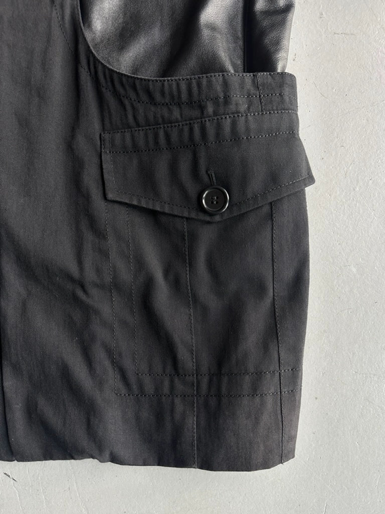 DIRK BIKKEMBERGS - S/S 2003 BELTED NECK JACKET WITH LEATHER FRONT PANEL