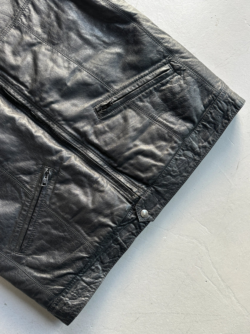 1990s REAL SHEARLING LEATHER VEST GILET JACKET