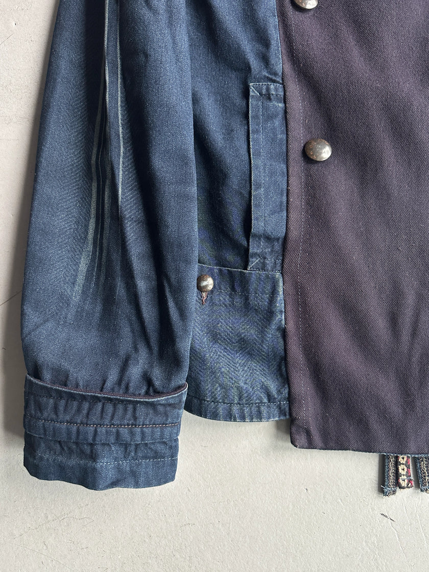 MARITHÉ + FRANÇOIS GIRBAUD - F/W 2003 DOUBLE BREASTED DENIM JACKET WITH WOOL PANEL