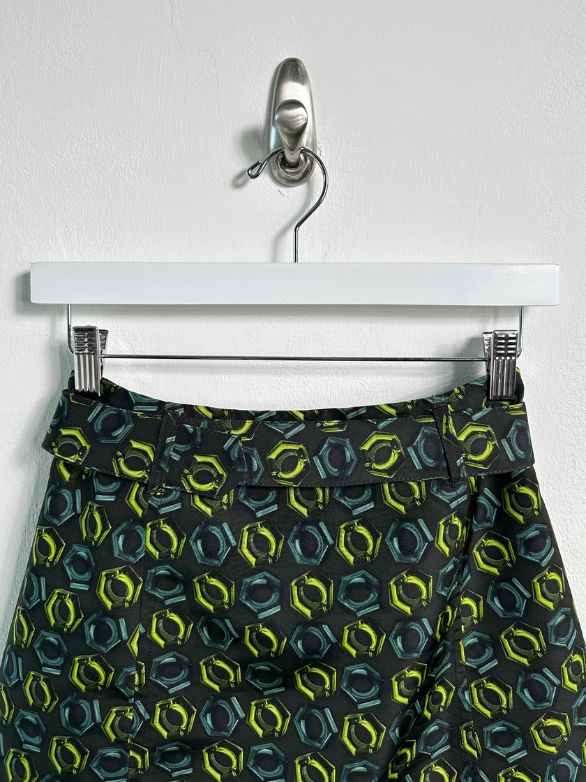 PRADA - S/S 2008 SILK MINI SKIRT WITH FRONT ZIP AND WAIST BELT