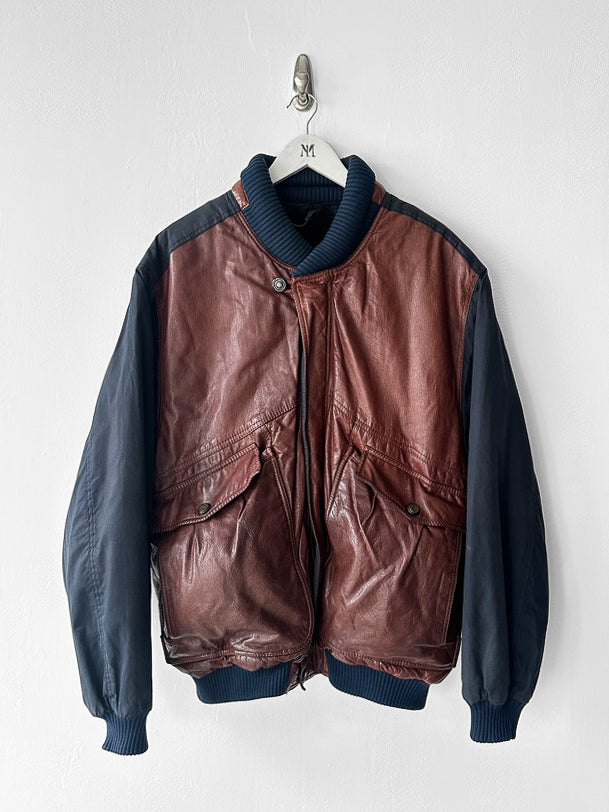 LES COPAINS - 1980s CONTRASTING LEATHER FRONT BOMBER JACKET