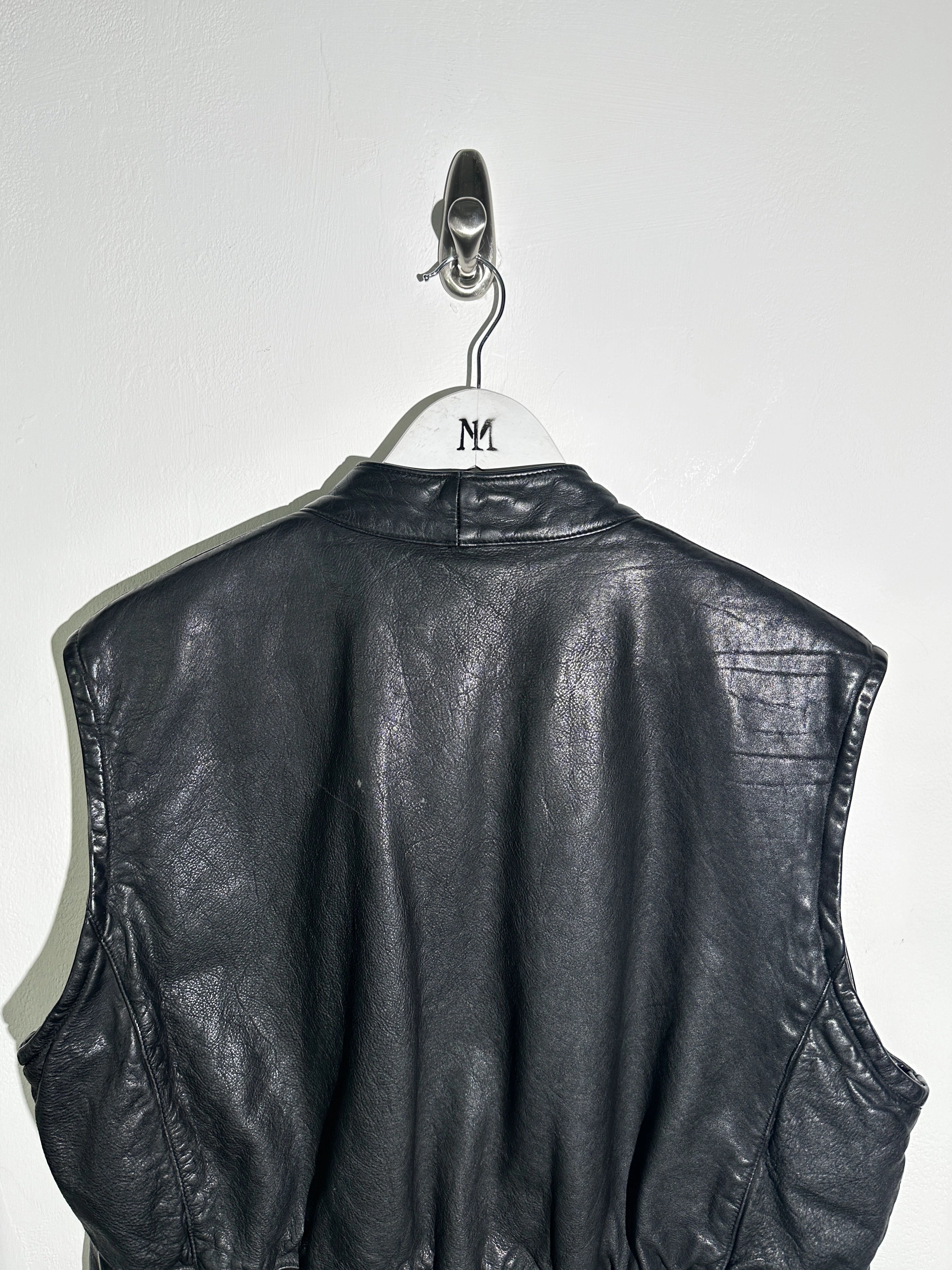 EMPORIO ARMANI - 1980s ZIPPED LEATHER BIKER VEST JACKET