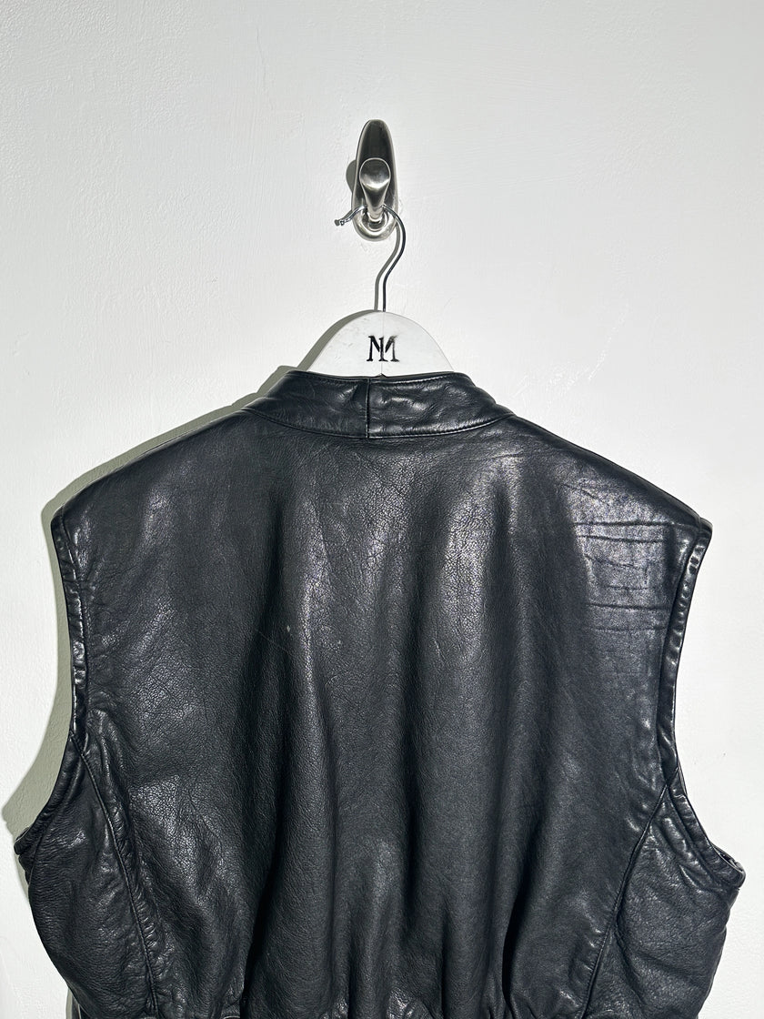 EMPORIO ARMANI - 1980s ZIPPED LEATHER BIKER VEST JACKET