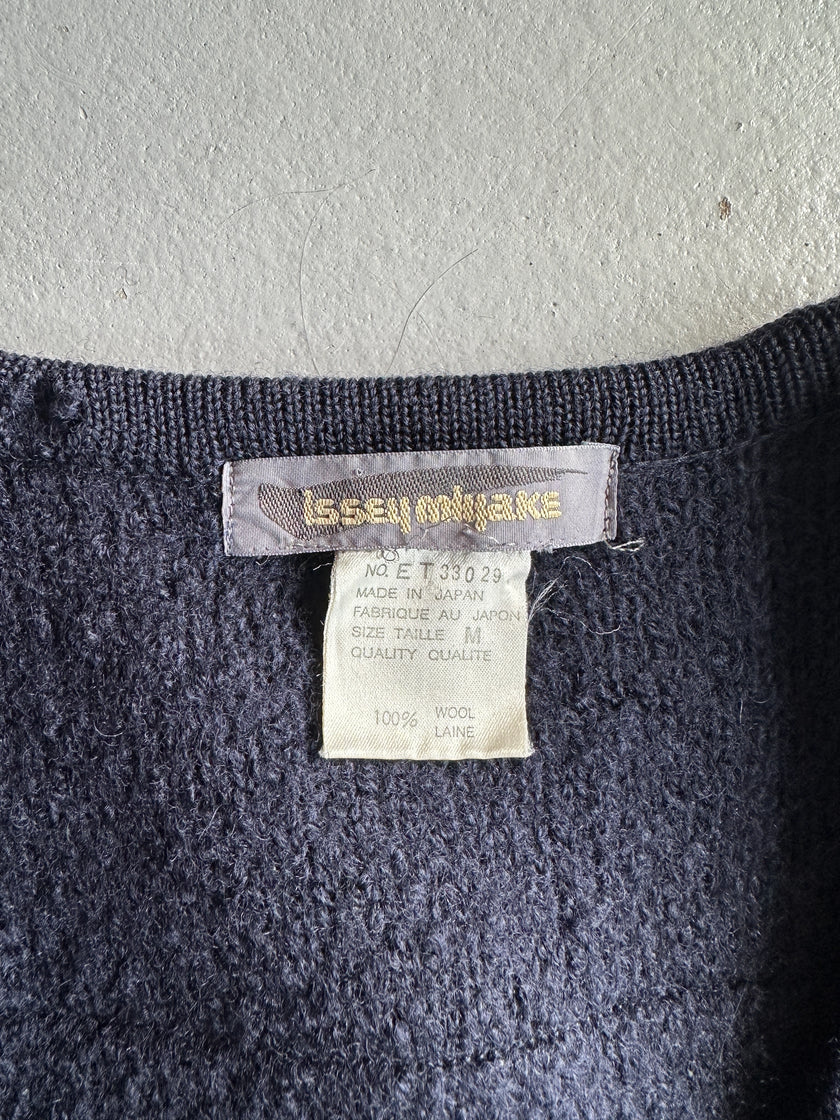 ISSEY MIYAKE - 1980s DOUBLE BREASTED WOOL CARDIGAN WITH SCARF/HOODIE