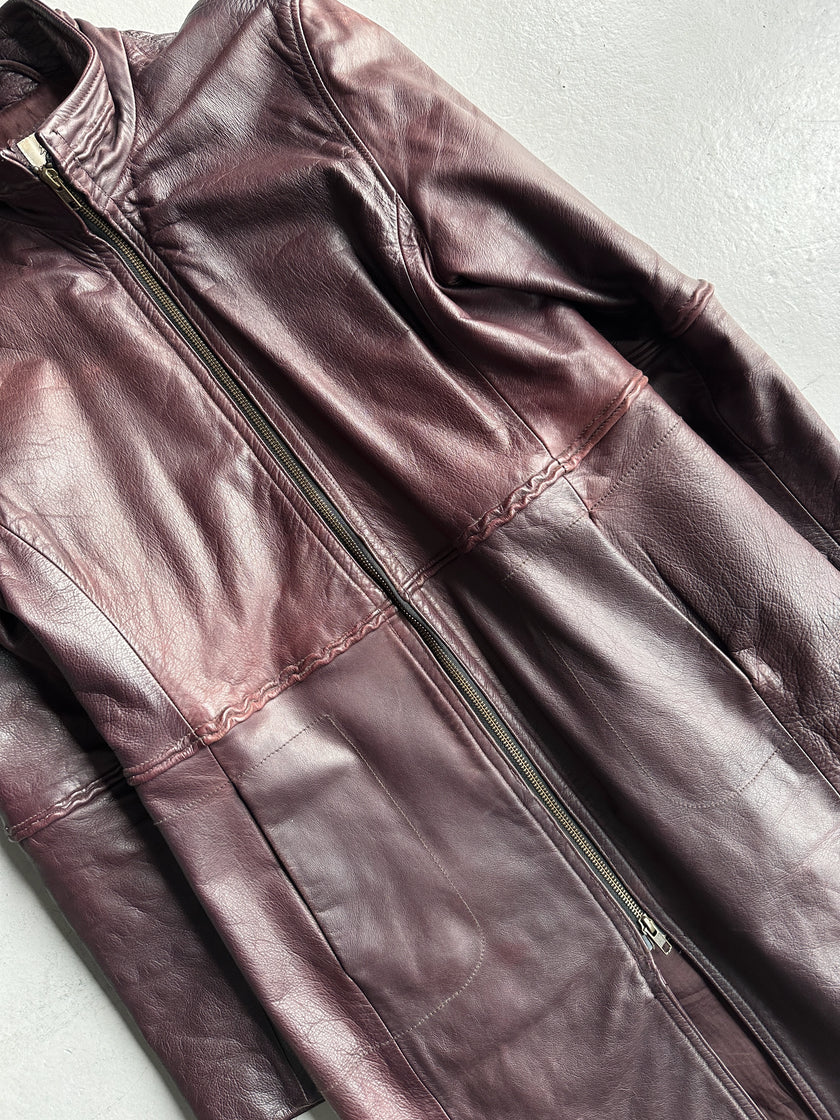 ARMANI JEANS - F/W 2000 LONG LEATHER COAT WITH PIPING DETAIL