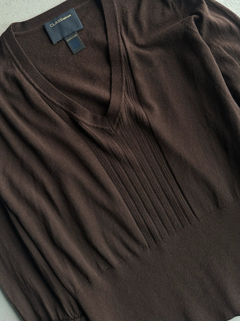 ROBERTO CAVALLI - early 2000s V NECK SOFT KNIT WITH SHEER DETAIL AT SLEEVE