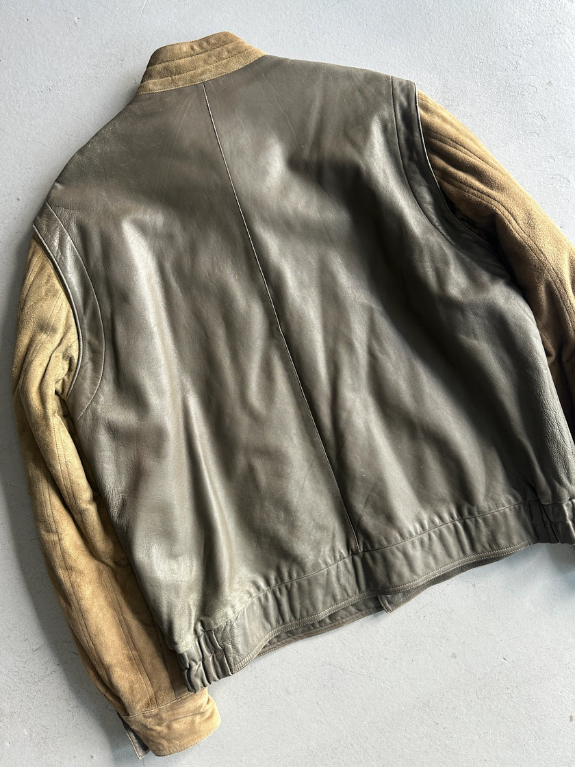 LOUIS FÉRAUD - 1980s CONTRASTING GREEN LAYERED LEATHER JACKET