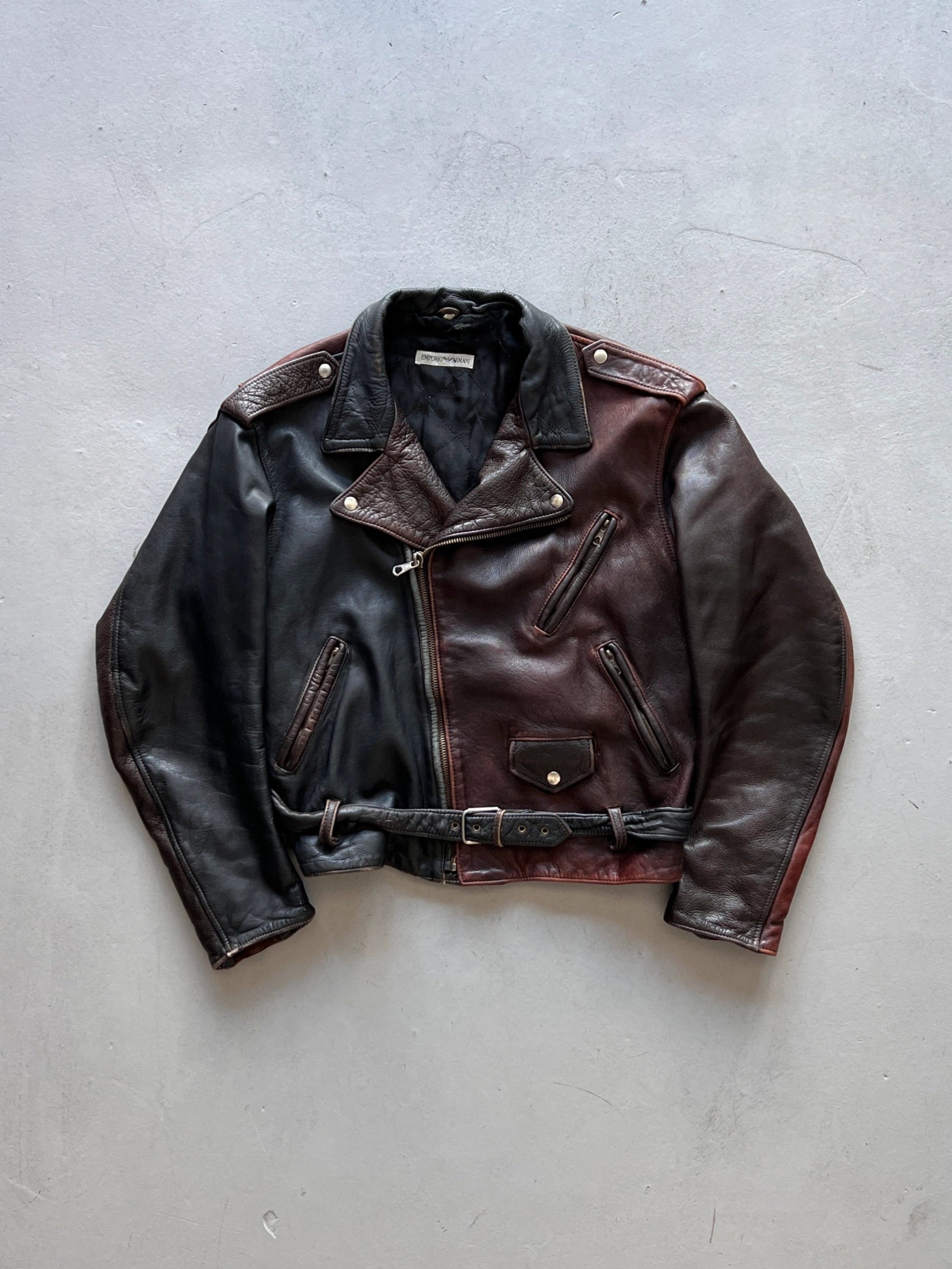 EMPORIO ARMANI – 1980s TWO-TONE LEATHER BIKER JACKET