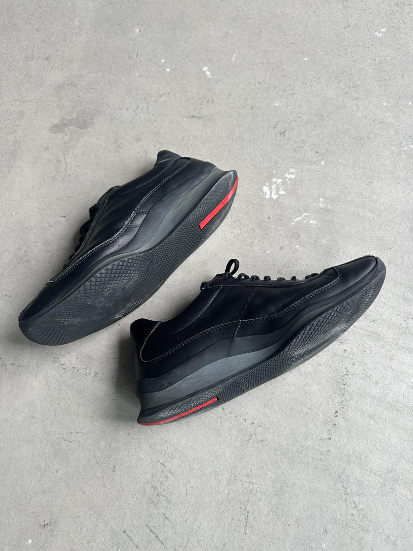 PRADA LINEA ROSSA - 2000s SQUARE TOE LEATHER SNEAKERS